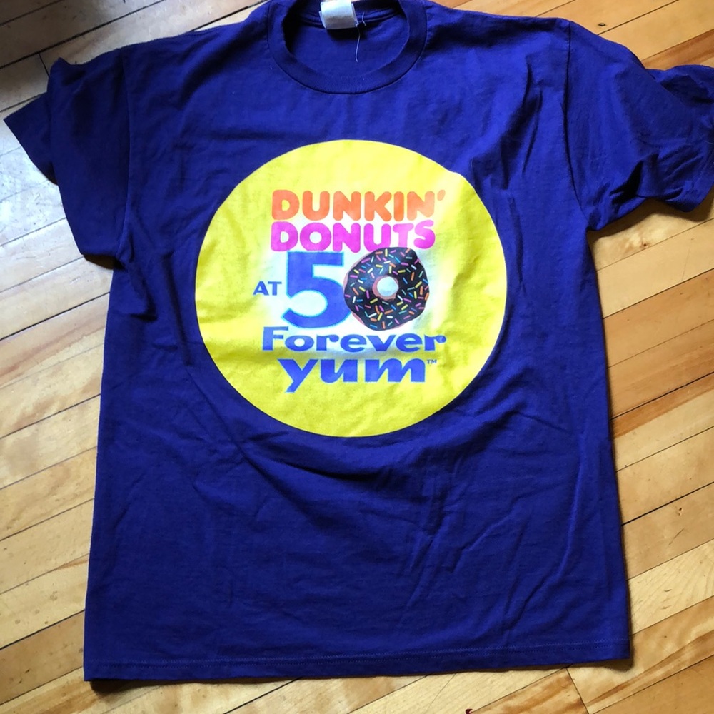 Dunkin Donuts at 50 Forever Yum T shirt purple L
